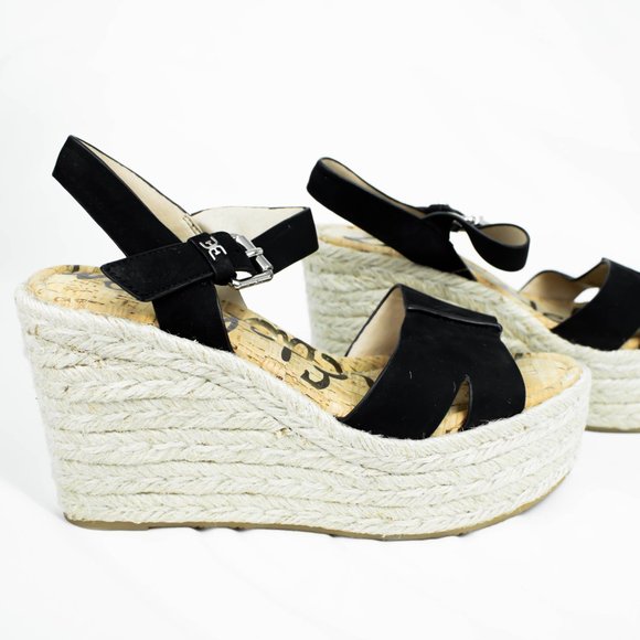 Sam Edelman Black Straw Wedge Sandals - Picture 3 of 4